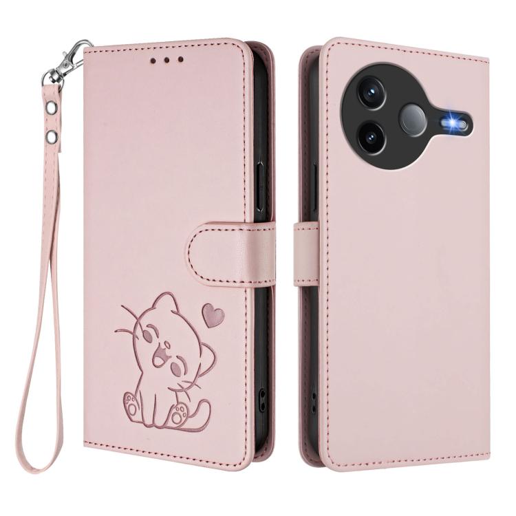 Embossed Heart Cat Leather Phone Case with Hand Strap, For Xiaomi Poco F7 Pro 5G / Redmi K80, For Xiaomi 15 Ultra, For Xiaomi Poco X7 Pro 5G / Redmi Turbo 4 5G, For Xiaomi 15 Pro