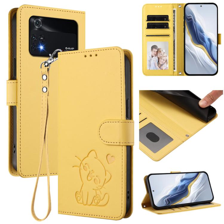 Embossed Heart Cat Leather Phone Case with Hand Strap, For Xiaomi Civi 1S, For Xiaomi Poco M4 Pro 4G, For Xiaomi Poco X4 Pro 5G