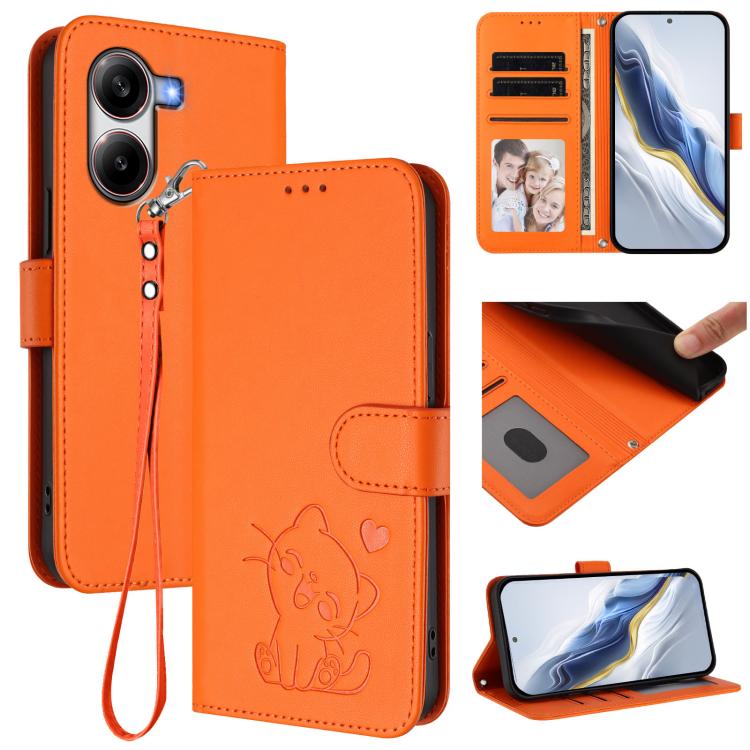 Embossed Heart Cat Leather Phone Case with Hand Strap, For Xiaomi Poco F7 Pro 5G / Redmi K80, For Xiaomi 15 Ultra, For Xiaomi Poco X7 Pro 5G / Redmi Turbo 4 5G, For Xiaomi 15 Pro