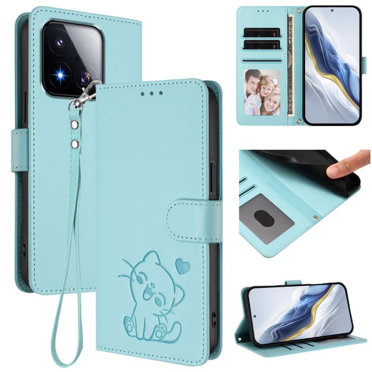 Embossed Heart Cat Leather Phone Case with Hand Strap, For Xiaomi 17 Max 5G, For Xiaomi 17T Pro 5G, For Xiaomi 15T Pro 5G, For Xiaomi 15T 5G