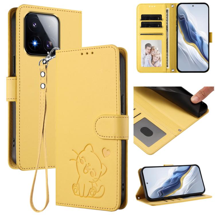 Embossed Heart Cat Leather Phone Case with Hand Strap, For Xiaomi 17 Max 5G, For Xiaomi 17T Pro 5G, For Xiaomi 15T Pro 5G, For Xiaomi 15T 5G