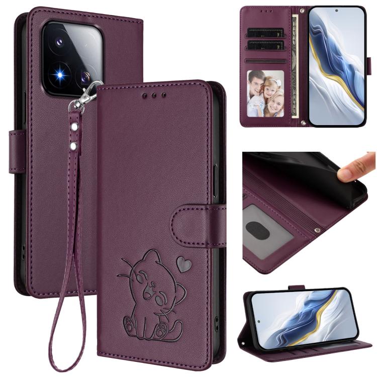 Embossed Heart Cat Leather Phone Case with Hand Strap, For Xiaomi 17 Max 5G, For Xiaomi 17T Pro 5G, For Xiaomi 15T Pro 5G, For Xiaomi 15T 5G