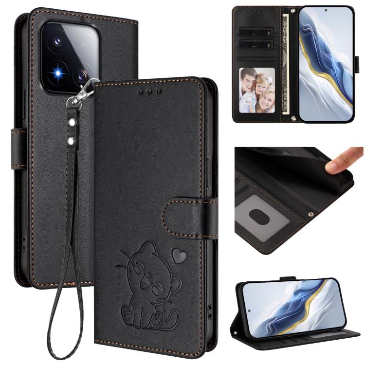 Embossed Heart Cat Leather Phone Case with Hand Strap, For Xiaomi 17 Max 5G, For Xiaomi 17T Pro 5G, For Xiaomi 15T Pro 5G, For Xiaomi 15T 5G