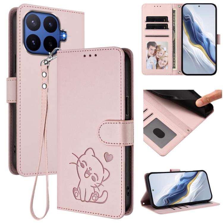 Embossed Heart Cat Leather Phone Case with Hand Strap, For Xiaomi 17 Max 5G, For Xiaomi 17T Pro 5G, For Xiaomi 15T Pro 5G, For Xiaomi 15T 5G