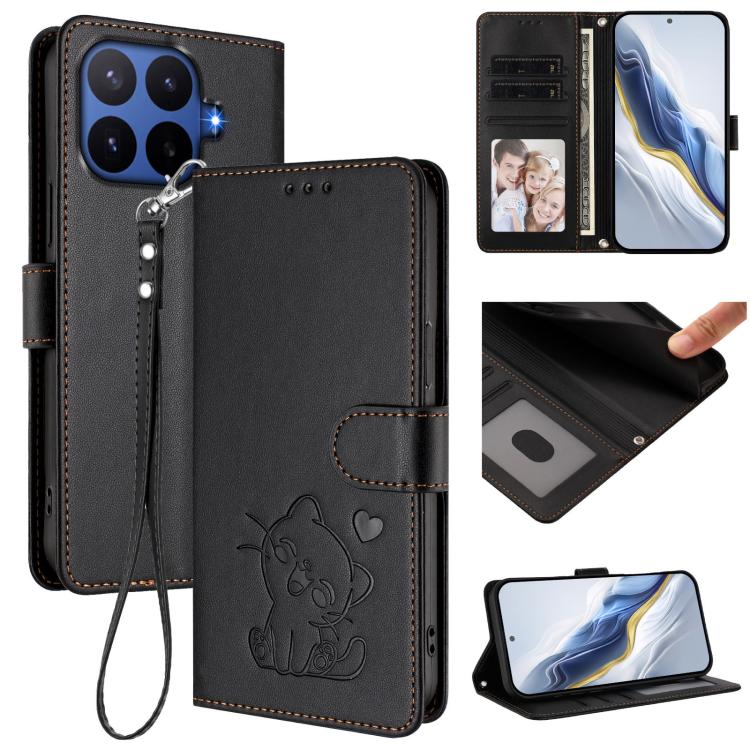 Embossed Heart Cat Leather Phone Case with Hand Strap, For Xiaomi 17 Max 5G, For Xiaomi 17T Pro 5G, For Xiaomi 15T Pro 5G, For Xiaomi 15T 5G
