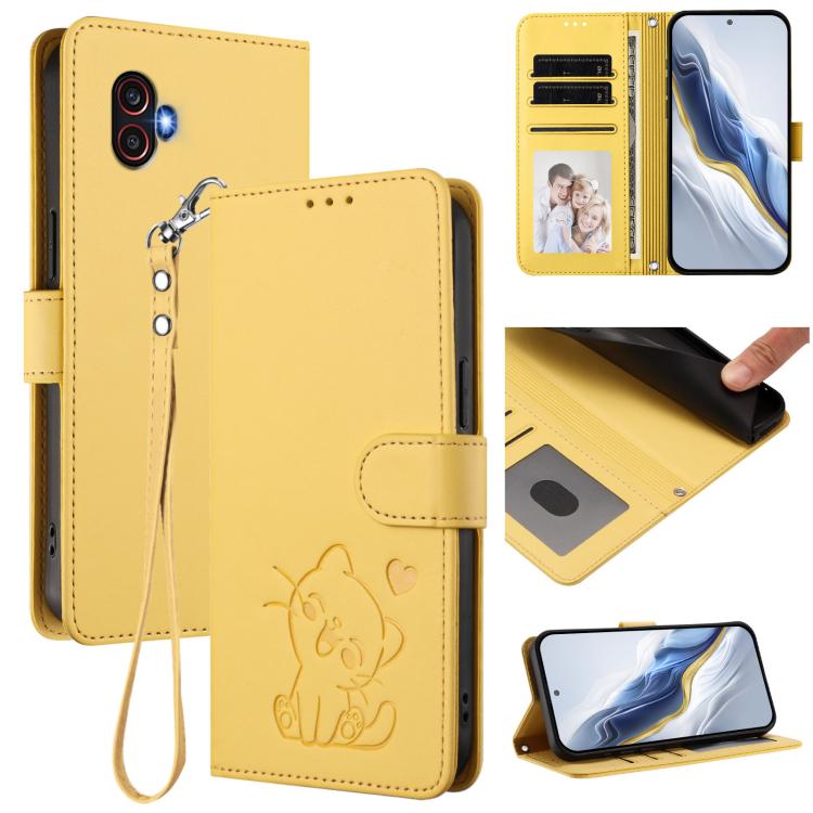Embossed Heart Cat Leather Phone Case with Hand Strap, For Samsung Galaxy XCover7 Pro, For Samsung Galaxy XCover7 5G, For Samsung Galaxy XCover6 Pro, For Samsung Galaxy Note20 Ultra