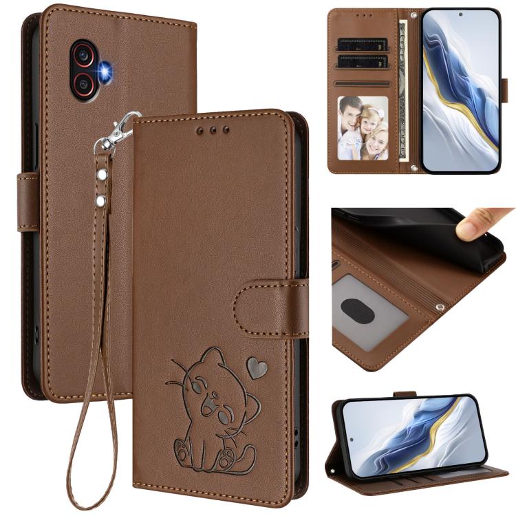 Embossed Heart Cat Leather Phone Case with Hand Strap, For Samsung Galaxy XCover7 Pro, For Samsung Galaxy XCover7 5G, For Samsung Galaxy XCover6 Pro, For Samsung Galaxy Note20 Ultra