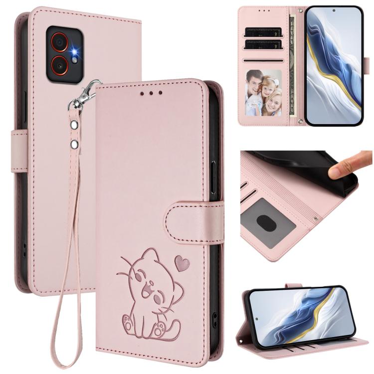 Embossed Heart Cat Leather Phone Case with Hand Strap, For Samsung Galaxy XCover7 Pro, For Samsung Galaxy XCover7 5G, For Samsung Galaxy XCover6 Pro, For Samsung Galaxy Note20 Ultra