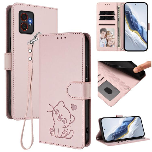 Embossed Heart Cat Leather Phone Case with Hand Strap, For Samsung Galaxy XCover7 Pro, For Samsung Galaxy XCover7 5G, For Samsung Galaxy XCover6 Pro, For Samsung Galaxy Note20 Ultra