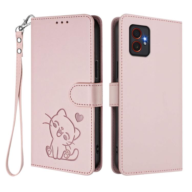 Embossed Heart Cat Leather Phone Case with Hand Strap, For Samsung Galaxy XCover7 Pro, For Samsung Galaxy XCover7 5G, For Samsung Galaxy XCover6 Pro, For Samsung Galaxy Note20 Ultra