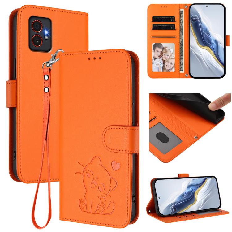 Embossed Heart Cat Leather Phone Case with Hand Strap, For Samsung Galaxy XCover7 Pro, For Samsung Galaxy XCover7 5G, For Samsung Galaxy XCover6 Pro, For Samsung Galaxy Note20 Ultra