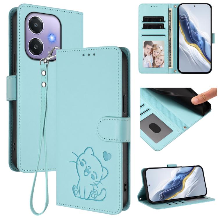 Embossed Heart Cat Leather Phone Case with Hand Strap, For OPPO Reno13 F 5G Global / 4G India, For OPPO A3x / A3 / A60 5G Global, For OPPO Find X8 5G, For OPPO A80 5G EU / K12x 5G Global