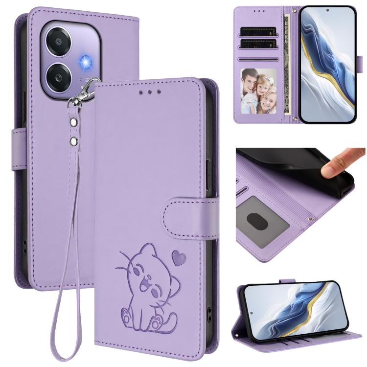 Embossed Heart Cat Leather Phone Case with Hand Strap, For OPPO Reno13 F 5G Global / 4G India, For OPPO A3x / A3 / A60 5G Global, For OPPO Find X8 5G, For OPPO A80 5G EU / K12x 5G Global