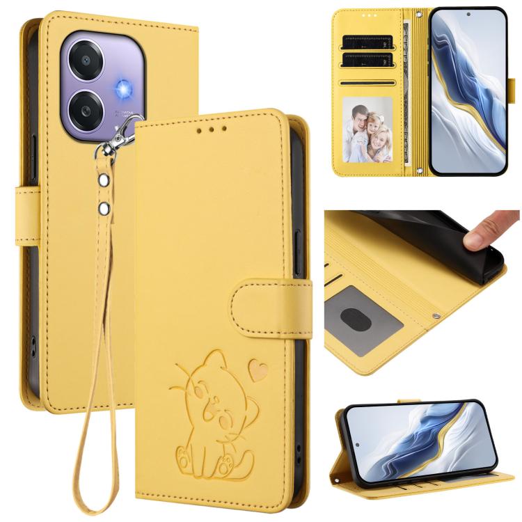 Embossed Heart Cat Leather Phone Case with Hand Strap, For OPPO Reno13 F 5G Global / 4G India, For OPPO A3x / A3 / A60 5G Global, For OPPO Find X8 5G, For OPPO A80 5G EU / K12x 5G Global