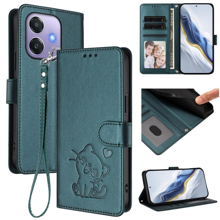Embossed Heart Cat Leather Phone Case with Hand Strap, For OPPO Reno13 F 5G Global / 4G India, For OPPO A3x / A3 / A60 5G Global, For OPPO Find X8 5G, For OPPO A80 5G EU / K12x 5G Global