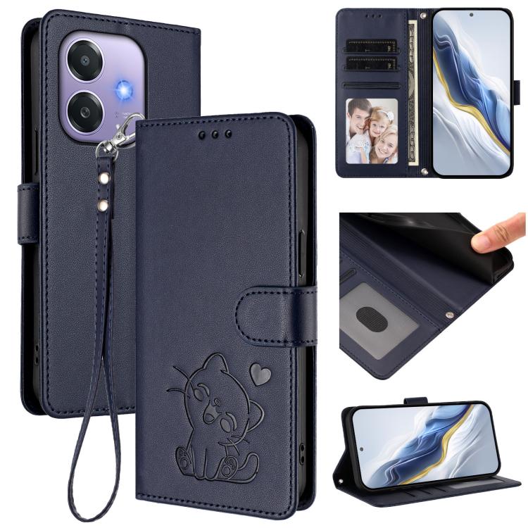 Embossed Heart Cat Leather Phone Case with Hand Strap, For OPPO Reno13 F 5G Global / 4G India, For OPPO A3x / A3 / A60 5G Global, For OPPO Find X8 5G, For OPPO A80 5G EU / K12x 5G Global