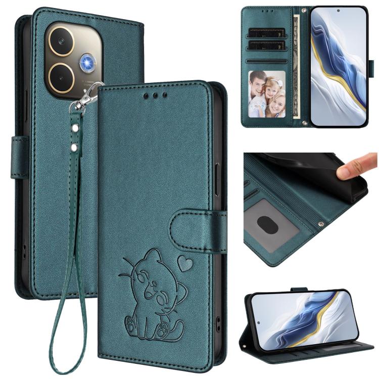 Embossed Heart Cat Leather Phone Case with Hand Strap, For OPPO Find X8s+ 5G, For OPPO Find X8s 5G, For OPPO Find X8 Ultra 5G, For OPPO A5 Pro 5G / 4G Global