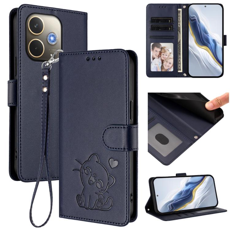 Embossed Heart Cat Leather Phone Case with Hand Strap, For OPPO Find X8s+ 5G, For OPPO Find X8s 5G, For OPPO Find X8 Ultra 5G, For OPPO A5 Pro 5G / 4G Global
