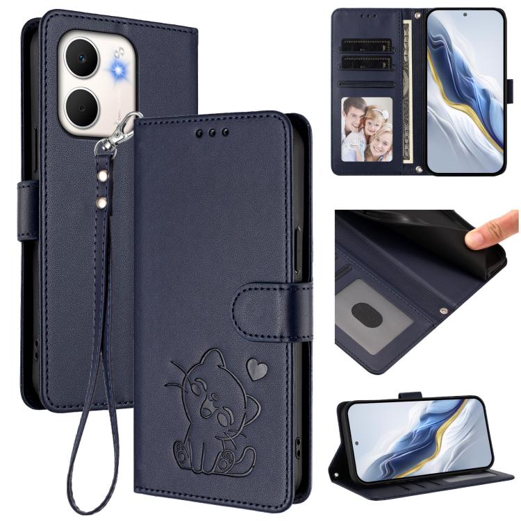 Embossed Heart Cat Leather Phone Case with Hand Strap, For OPPO A79 5G Global, For OPPO A5x 5G / 4G Global, For OPPO A5 5G / A3 Pro 5G Global, For OPPO Reno14 Pro 5G