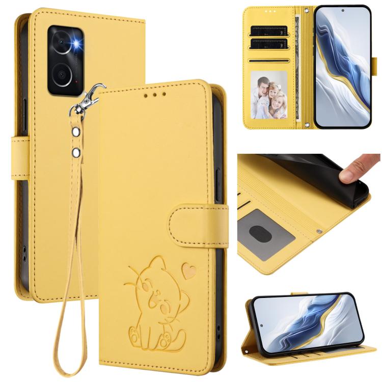Embossed Heart Cat Leather Phone Case with Hand Strap, For OPPO Reno8 5G, For OPPO A36 / A76 / A96 / K10 4G, For OPPO Find X5 Pro, For OPPO Find X5