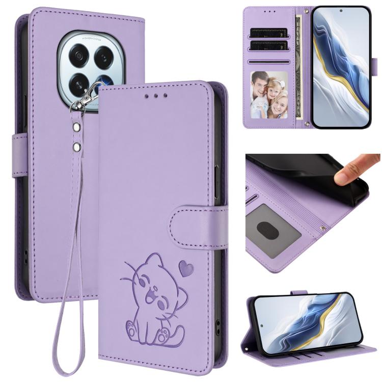 Embossed Heart Cat Leather Phone Case with Hand Strap, For OPPO F29 Pro 5G Global, For OPPO F29 5G Global, For OPPO Reno13 Pro 5G Global, For OPPO Reno13 5G Global