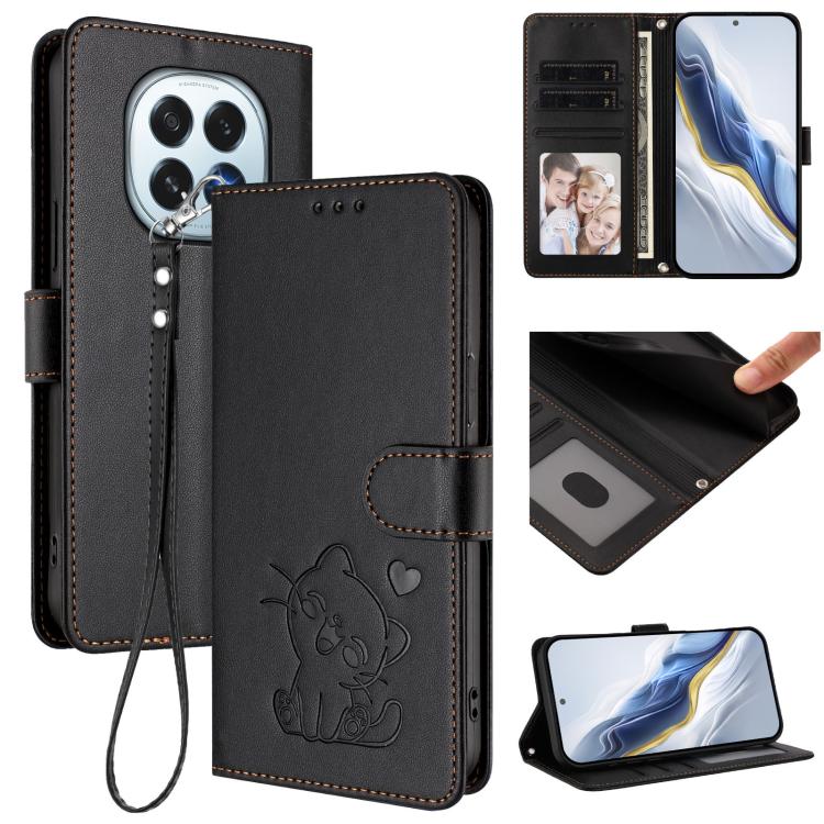 Embossed Heart Cat Leather Phone Case with Hand Strap, For OPPO F29 Pro 5G Global, For OPPO F29 5G Global, For OPPO Reno13 Pro 5G Global, For OPPO Reno13 5G Global