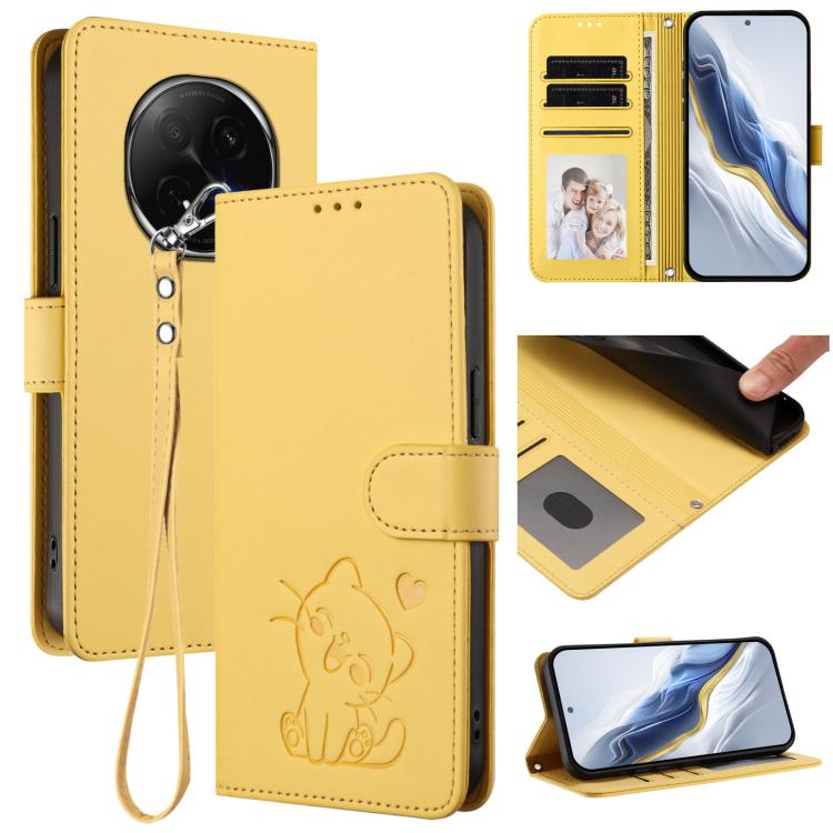 Embossed Heart Cat Leather Phone Case with Hand Strap, For OPPO F29 Pro 5G Global, For OPPO F29 5G Global, For OPPO Reno13 Pro 5G Global, For OPPO Reno13 5G Global