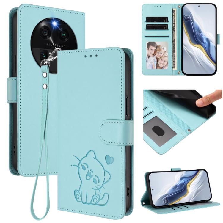 Embossed Heart Cat Leather Phone Case with Hand Strap, For OPPO Find X6 5G, For OPPO Reno8 T 5G Global / A1 Pro 5G, For OPPO Reno8 4G / Reno7 4G Global, For OPPO A57 / A77 / A57s 4G Global