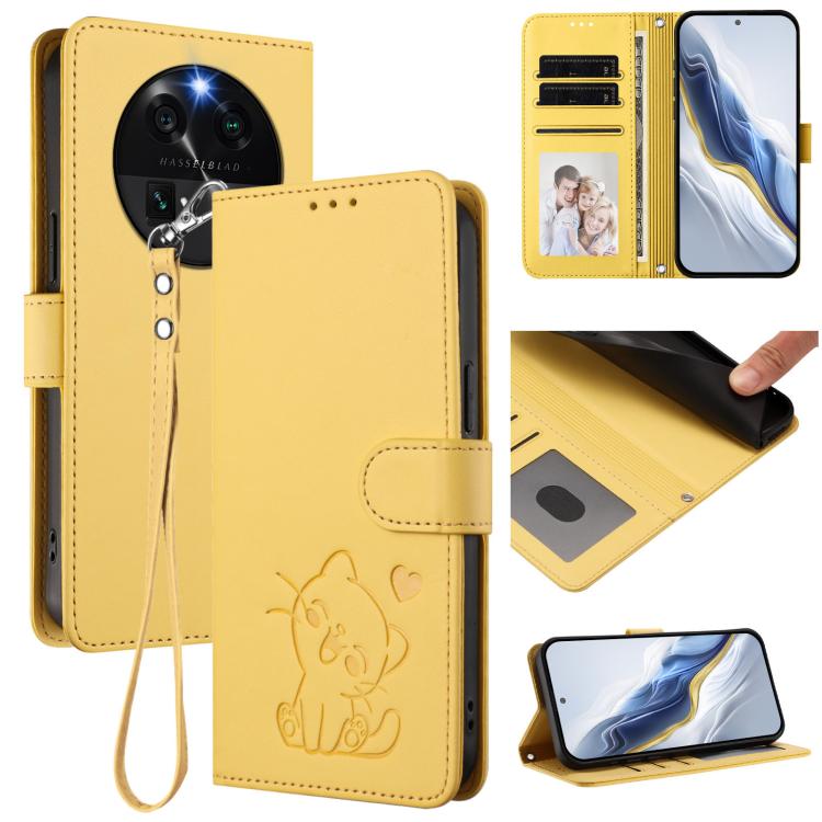Embossed Heart Cat Leather Phone Case with Hand Strap, For OPPO Find X6 5G, For OPPO Reno8 T 5G Global / A1 Pro 5G, For OPPO Reno8 4G / Reno7 4G Global, For OPPO A57 / A77 / A57s 4G Global
