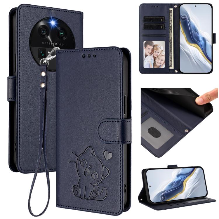 Embossed Heart Cat Leather Phone Case with Hand Strap, For OPPO Find X6 5G, For OPPO Reno8 T 5G Global / A1 Pro 5G, For OPPO Reno8 4G / Reno7 4G Global, For OPPO A57 / A77 / A57s 4G Global