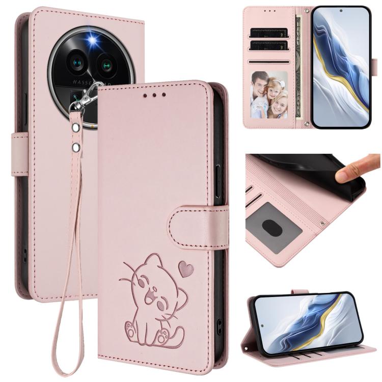 Embossed Heart Cat Leather Phone Case with Hand Strap, For OPPO Find X8 Pro 5G, For OPPO A78 5G Global / A1x 5G, For OPPO Reno8 T 4G Global, For OPPO Find X6 Pro 5G