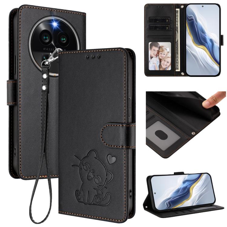 Embossed Heart Cat Leather Phone Case with Hand Strap, For OPPO Find X8 Pro 5G, For OPPO A78 5G Global / A1x 5G, For OPPO Reno8 T 4G Global, For OPPO Find X6 Pro 5G