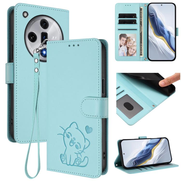 Embossed Heart Cat Leather Phone Case with Hand Strap, For OPPO A60 4G Global, For OPPO Reno11 F 5G Global, For OPPO Find X7, For OPPO Reno11 5G Global