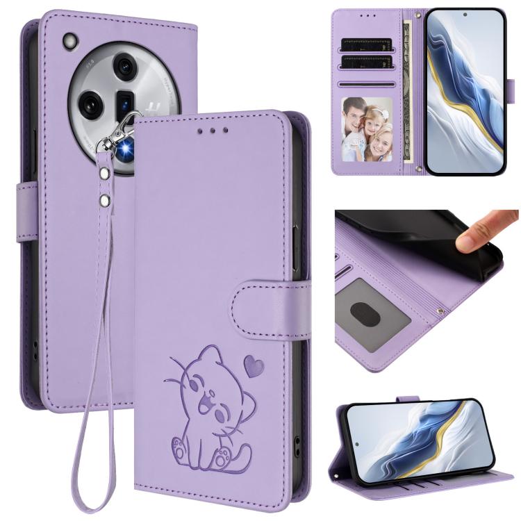 Embossed Heart Cat Leather Phone Case with Hand Strap, For OPPO A60 4G Global, For OPPO Reno11 F 5G Global, For OPPO Find X7, For OPPO Reno11 5G Global