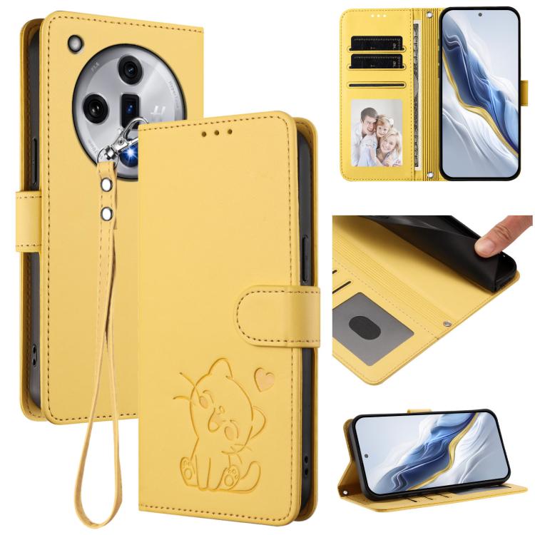 Embossed Heart Cat Leather Phone Case with Hand Strap, For OPPO A60 4G Global, For OPPO Reno11 F 5G Global, For OPPO Find X7, For OPPO Reno11 5G Global