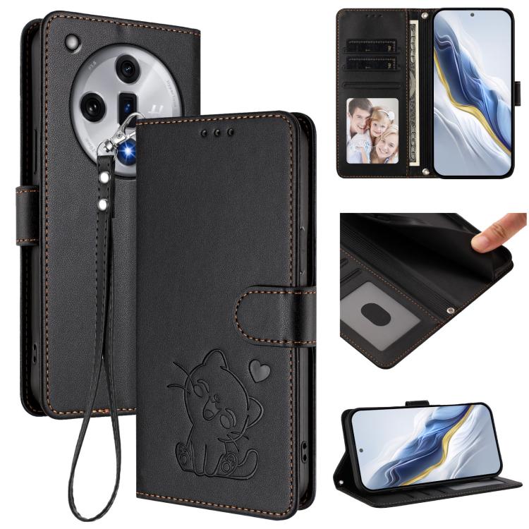 Embossed Heart Cat Leather Phone Case with Hand Strap, For OPPO A60 4G Global, For OPPO Reno11 F 5G Global, For OPPO Find X7, For OPPO Reno11 5G Global