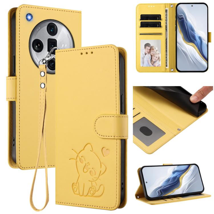 Embossed Heart Cat Leather Phone Case with Hand Strap, For OPPO Reno11 Pro 5G Global, For OPPO Find X7 Ultra, For OPPO A18 4G Global / A38 4G, For OPPO Reno9 A