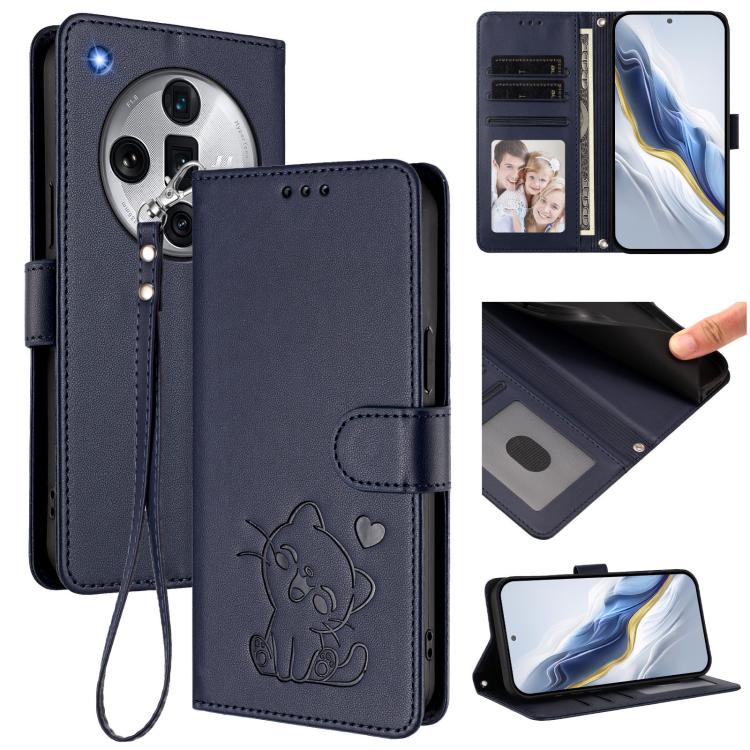 Embossed Heart Cat Leather Phone Case with Hand Strap, For OPPO Reno11 Pro 5G Global, For OPPO Find X7 Ultra, For OPPO A18 4G Global / A38 4G, For OPPO Reno9 A