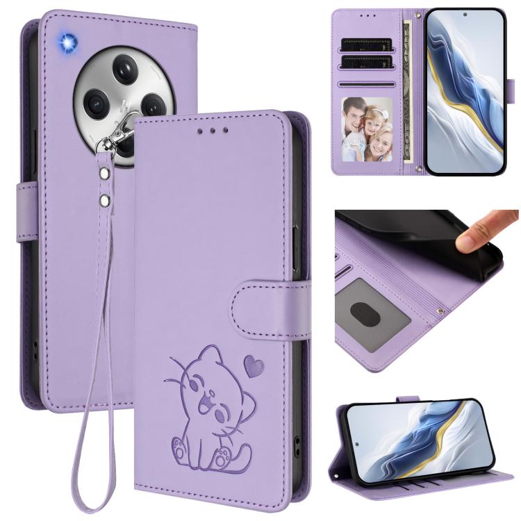 Embossed Heart Cat Leather Phone Case with Hand Strap, For OPPO Reno13 F 5G Global / 4G India, For OPPO A3x / A3 / A60 5G Global, For OPPO Find X8 5G, For OPPO A80 5G EU / K12x 5G Global