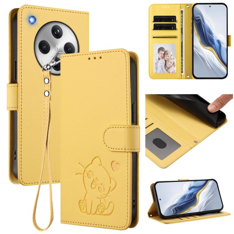 Embossed Heart Cat Leather Phone Case with Hand Strap, For OPPO Reno13 F 5G Global / 4G India, For OPPO A3x / A3 / A60 5G Global, For OPPO Find X8 5G, For OPPO A80 5G EU / K12x 5G Global