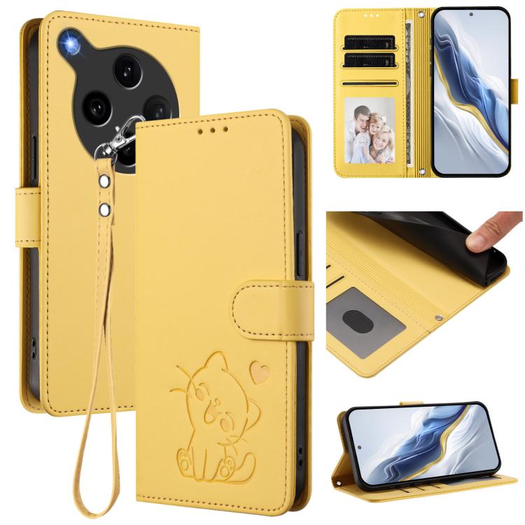 Embossed Heart Cat Leather Phone Case with Hand Strap, For OPPO Find X8s+ 5G, For OPPO Find X8s 5G, For OPPO Find X8 Ultra 5G, For OPPO A5 Pro 5G / 4G Global