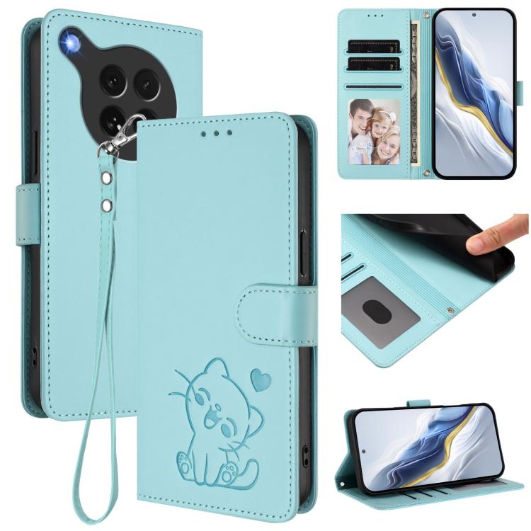 Embossed Heart Cat Leather Phone Case with Hand Strap, For OPPO Find X8s+ 5G, For OPPO Find X8s 5G, For OPPO Find X8 Ultra 5G, For OPPO A5 Pro 5G / 4G Global