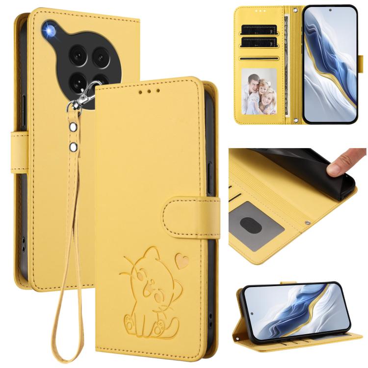 Embossed Heart Cat Leather Phone Case with Hand Strap, For OPPO Find X8s+ 5G, For OPPO Find X8s 5G, For OPPO Find X8 Ultra 5G, For OPPO A5 Pro 5G / 4G Global