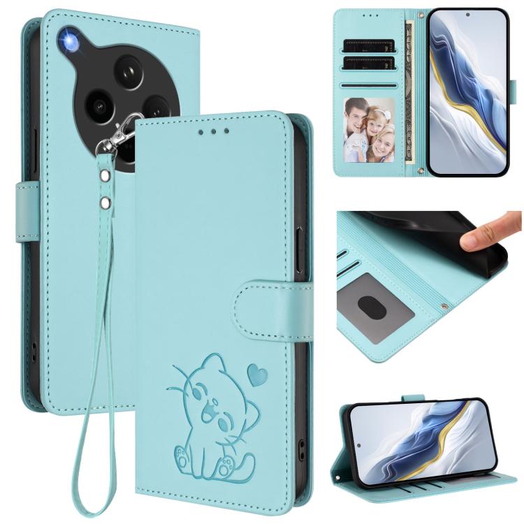 Embossed Heart Cat Leather Phone Case with Hand Strap, For OPPO Find X8s+ 5G, For OPPO Find X8s 5G, For OPPO Find X8 Ultra 5G, For OPPO A5 Pro 5G / 4G Global