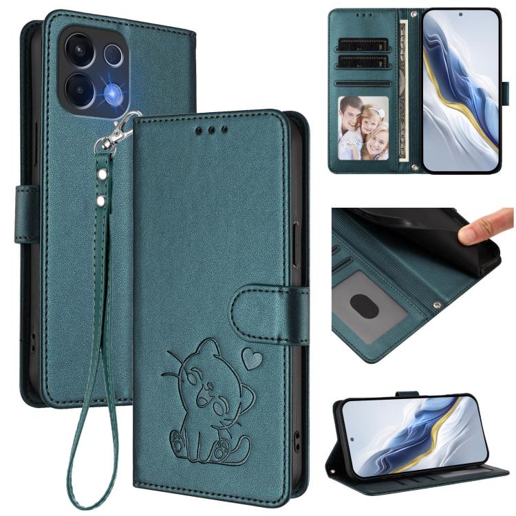 Embossed Heart Cat Leather Phone Case with Hand Strap, For OPPO A6 GT 5G, For OPPO K13 India, For OPPO K13 Turbo 5G, For OPPO Reno14 F 5G / Reno14 5G
