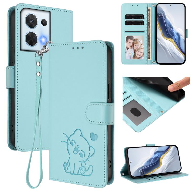 Embossed Heart Cat Leather Phone Case with Hand Strap, For OPPO Reno8 5G, For OPPO A36 / A76 / A96 / K10 4G, For OPPO Find X5 Pro, For OPPO Find X5