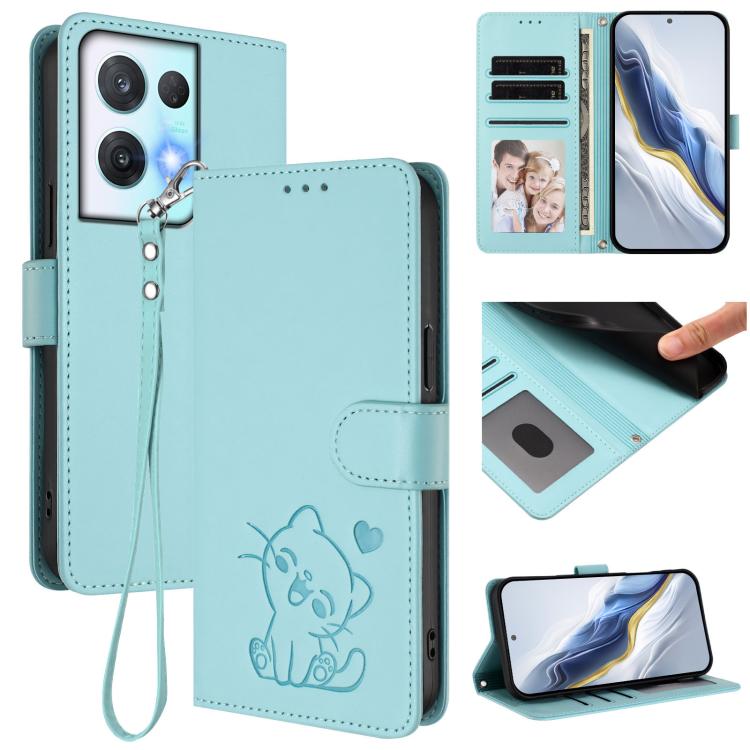 Embossed Heart Cat Leather Phone Case with Hand Strap, For OPPO Reno9 / Reno9 Pro 5G, For OPPO A17 4G Global / A17k, For OPPO K10 / A77 / A97 5G Global, For OPPO Reno8 Pro 5G