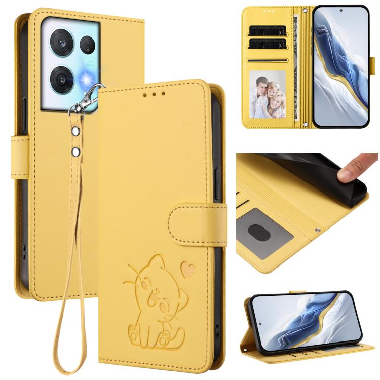 Embossed Heart Cat Leather Phone Case with Hand Strap, For OPPO Reno9 / Reno9 Pro 5G, For OPPO A17 4G Global / A17k, For OPPO K10 / A77 / A97 5G Global, For OPPO Reno8 Pro 5G