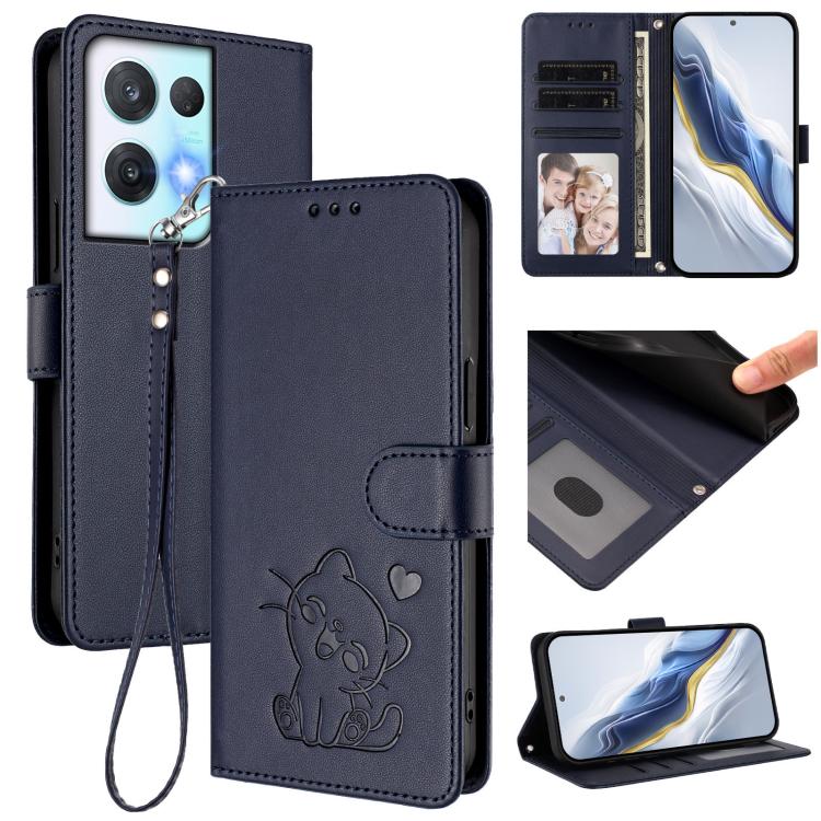 Embossed Heart Cat Leather Phone Case with Hand Strap, For OPPO Reno9 / Reno9 Pro 5G, For OPPO A17 4G Global / A17k, For OPPO K10 / A77 / A97 5G Global, For OPPO Reno8 Pro 5G
