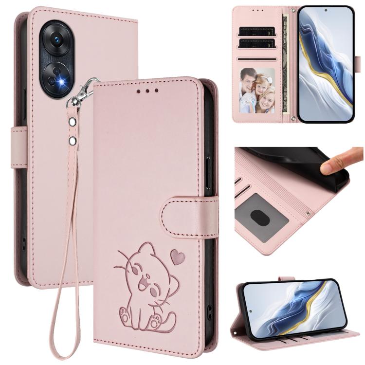 Embossed Heart Cat Leather Phone Case with Hand Strap, For OPPO Find X8 Pro 5G, For OPPO A78 5G Global / A1x 5G, For OPPO Reno8 T 4G Global, For OPPO Find X6 Pro 5G